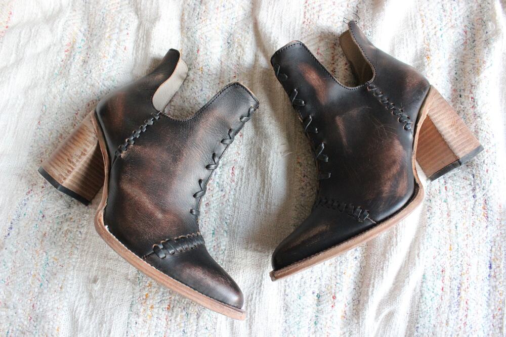 Freebird by Steven Jameson Dark Brown Cross Stitch Heel Boots Size 11